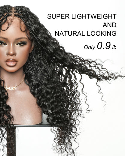 Ultra-Dense Pre Bleached Swiss HD Lace Human Hair Curls Knotless Boho Box Braided Wig