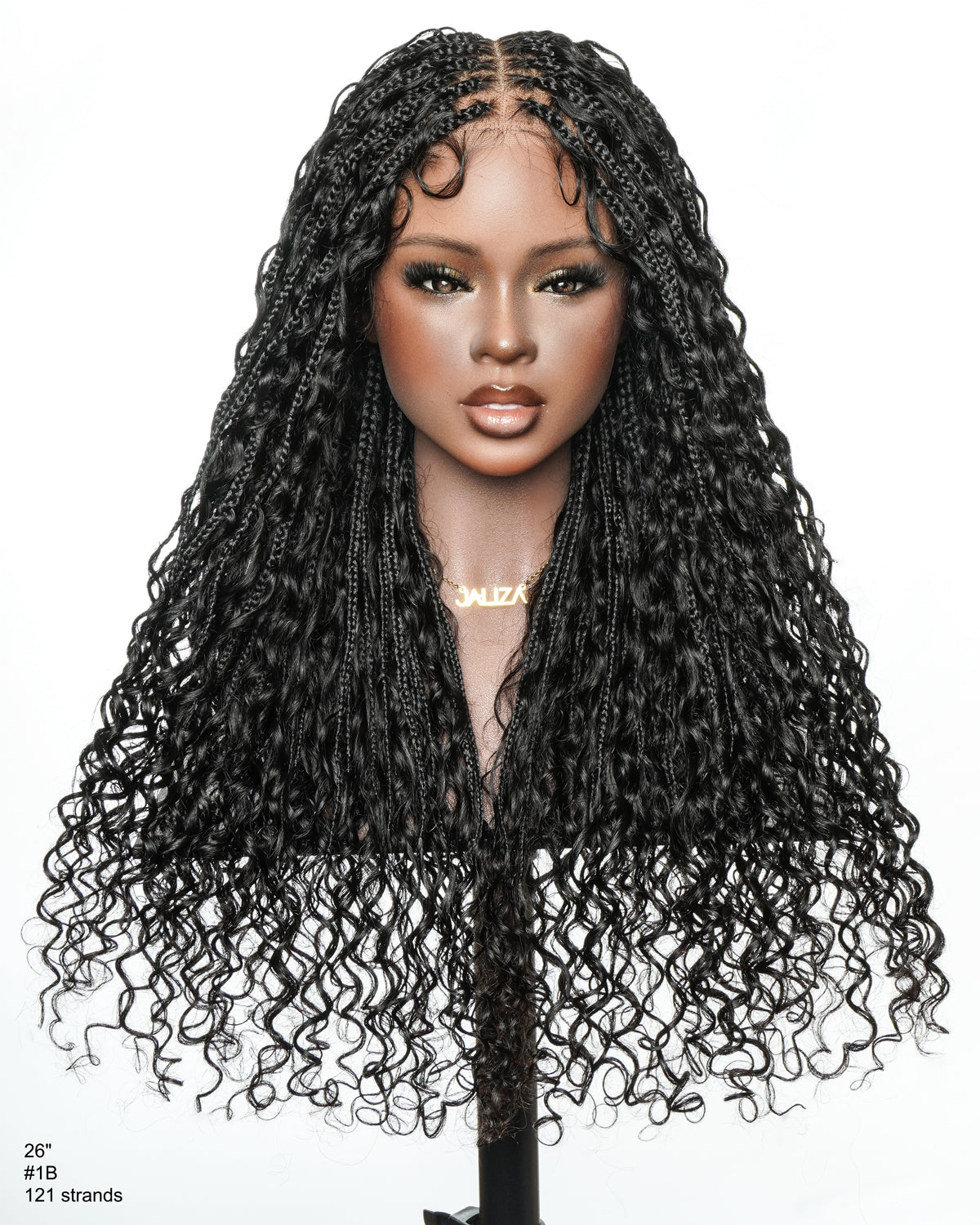 Nami - Drawstring Cap Water Wave Human Hair Curls Pre Bleached Swiss HD Full Lace Knotless Boho Box Braided Wig