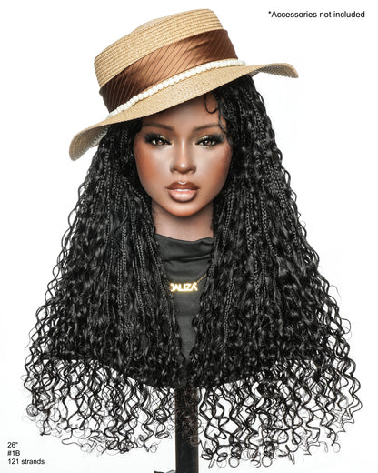 Nami - Drawstring Cap Water Wave Human Hair Curls Pre Bleached Swiss HD Full Lace Knotless Boho Box Braided Wig