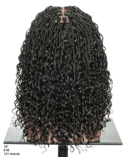 Nami - Drawstring Cap Glueless Water Wave Human Hair Curls Pre Bleached Swiss HD Full Lace Knotless Boho Box Braided Wig