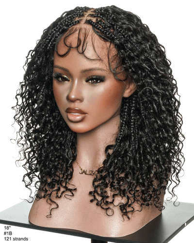 Nami - Drawstring Cap Glueless Water Wave Human Hair Curls Pre Bleached Swiss HD Full Lace Knotless Boho Box Braided Wig
