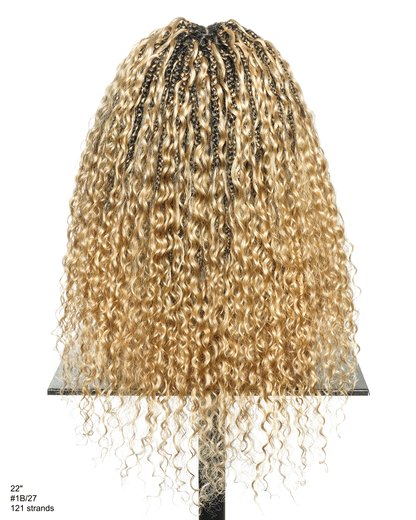 Nami - Water Wave Human Hair Curls Pre Bleached HD Full Lace Knotless Boho Box Braided Wig