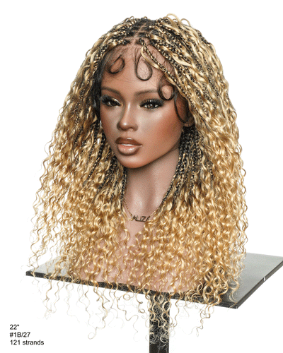 Nami - Drawstring Cap Glueless Water Wave Human Hair Curls Pre Bleached Swiss HD Full Lace Knotless Boho Box Braided Wig