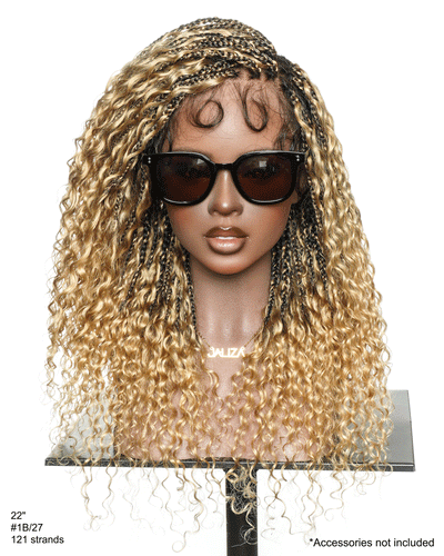 Nami - Drawstring Cap Glueless Water Wave Human Hair Curls Pre Bleached Swiss HD Full Lace Knotless Boho Box Braided Wig
