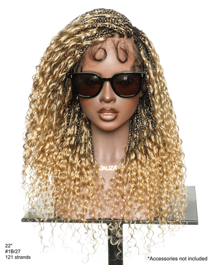 Nami - Water Wave Human Hair Curls Pre Bleached HD Full Lace Knotless Boho Box Braided Wig