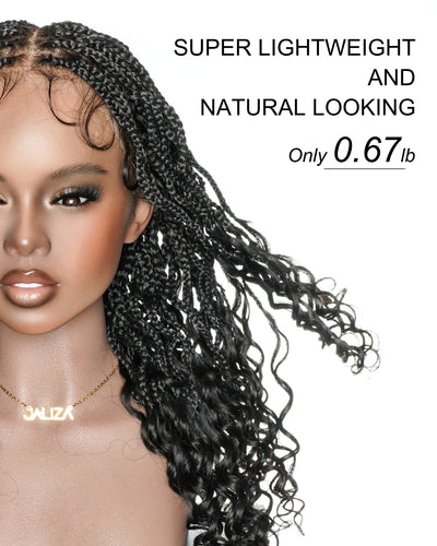 18" Lightweight Wave Box Braided Wig with Human Hair Curly Ends