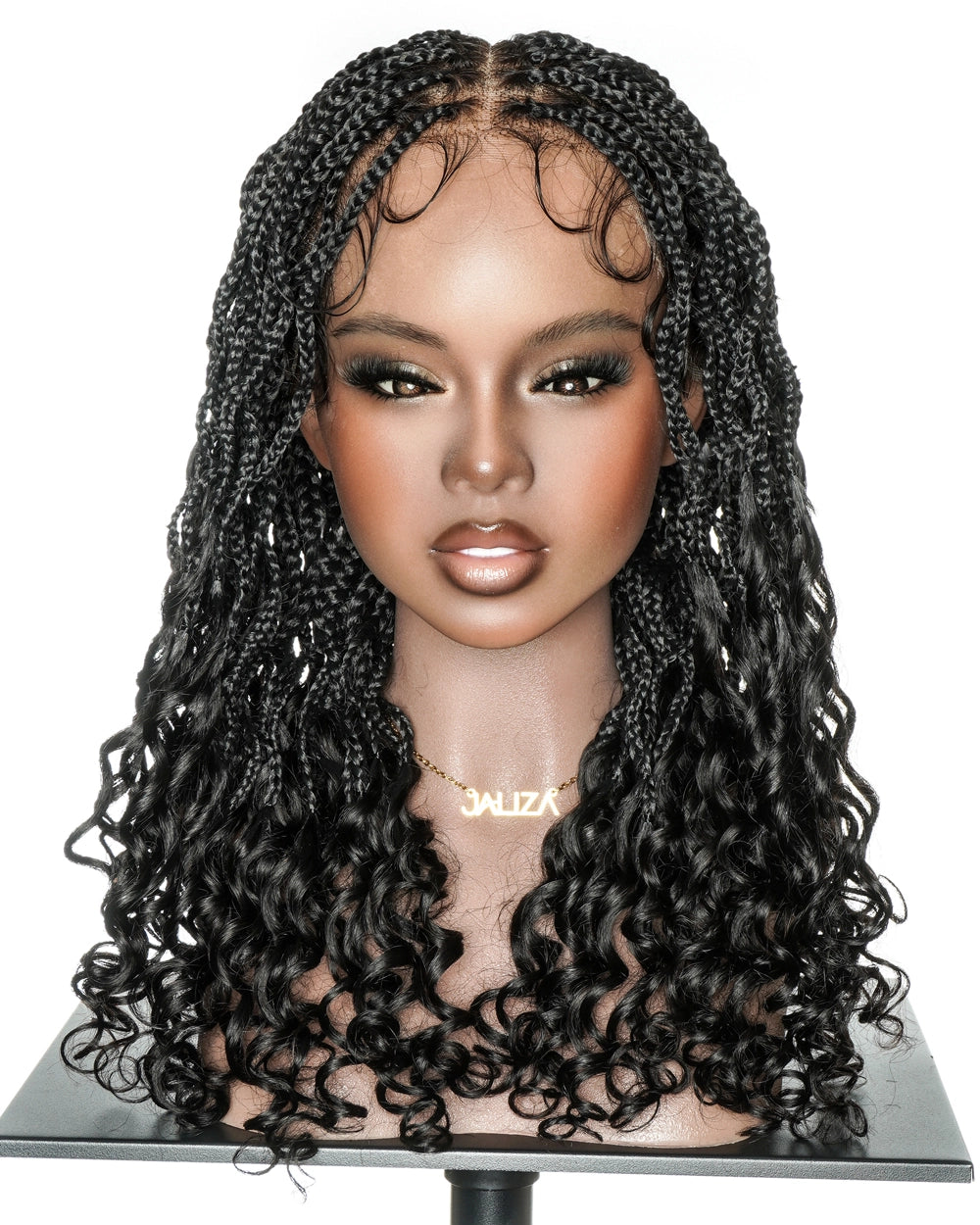 18" Lightweight Wave Box Braided Wig with Human Hair Curly Ends