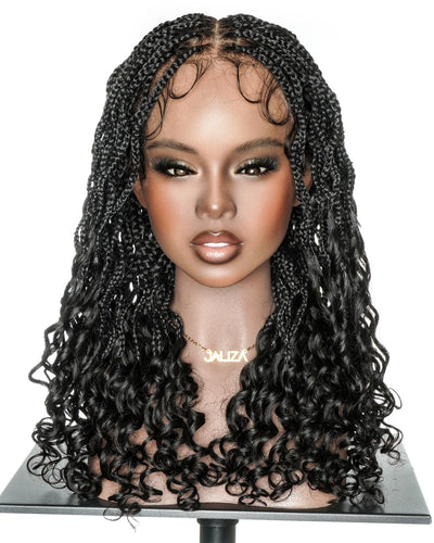 18" Lightweight Wave Box Braided Wig with Human Hair Curly Ends