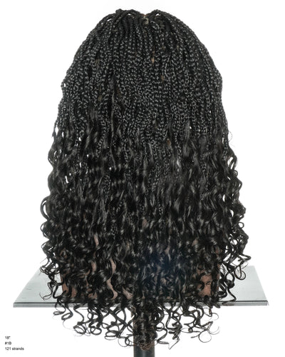 18" Lightweight Wave Box Braided Wig with Human Hair Curly Ends