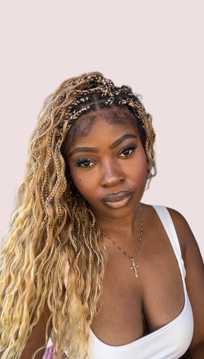 Wavina - 24 Inches Wavy Box Braids with Human Hair Cascading Boho Waves Boho Box Braided Wig