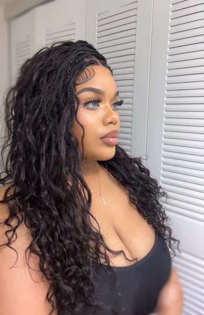 Wavina - 24 Inches Wavy Box Braids with Human Hair Cascading Boho Waves Boho Box Braided Wig