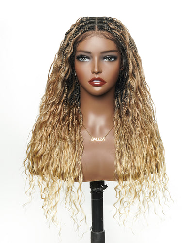 Wavina - 24 Inches Wavy Box Braids with Human Hair Cascading Boho Waves Boho Box Braided Wig