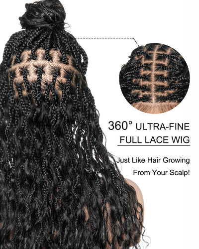 Wavina - 24 Inches Wavy Box Braids with Human Hair Cascading Boho Waves Boho Box Braided Wig