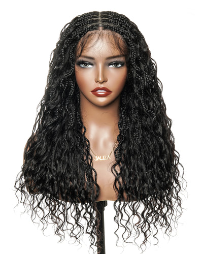 Wavina - 24 Inches Wavy Box Braids with Human Hair Cascading Boho Waves Boho Box Braided Wig