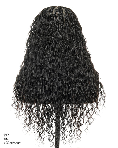 Wavina - 24 Inches Wavy Box Braids with Human Hair Cascading Boho Waves Boho Box Braided Wig