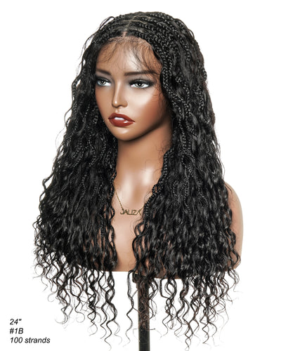 Wavina - 24 Inches Wavy Box Braids with Human Hair Cascading Boho Waves Boho Box Braided Wig