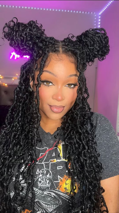 JALIZA 32 inch Black Boho Locs Full Hand-tied HD Lace Braided Wig (Model - Front View)