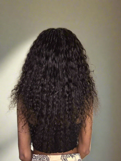 Raina - 22" Bora Bora Human Hair Wet & Wavy Curls Pre Bleached Swiss HD Full Lace Boho Braided Wig