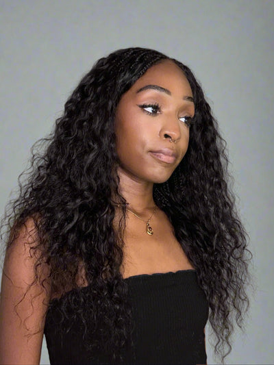 Raina - 22" Bora Bora Human Hair Wet & Wavy Curls Pre Bleached Swiss HD Full Lace Boho Braided Wig